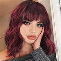 Shoulder-length Corn Curler Chemical Fiber Wine Red Short Curly Hair Human Wigs