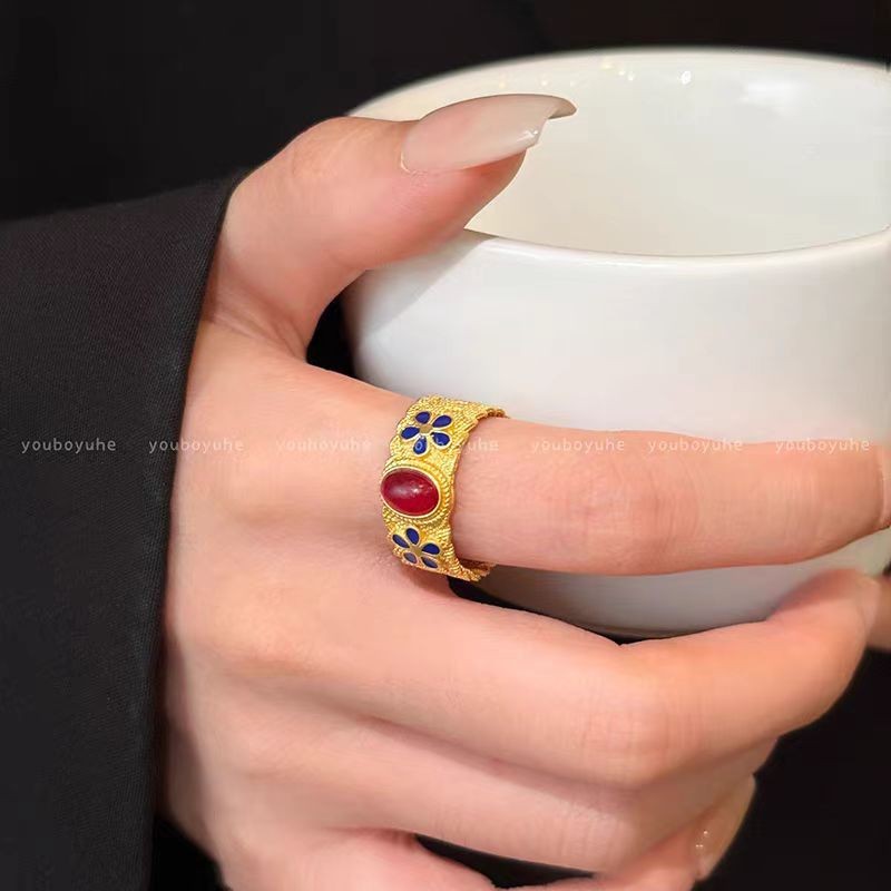 Mocha Brown Serpentine Tiger Eye Alloy Ring For Women, Unique Vintage Design, Luxury Light Luxury Adjustable Index Finger Ring