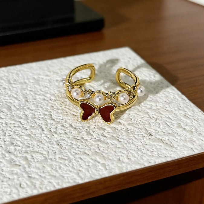 2026 Horse Year Lucky Ring For Women  Light Luxury Retro Bow Open Design  Red Zodiac Year Limited Edition