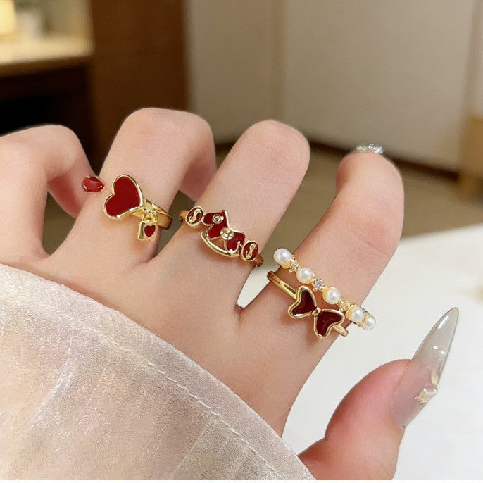 2026 Horse Year Lucky Ring For Women  Light Luxury Retro Bow Open Design  Red Zodiac Year Limited Edition