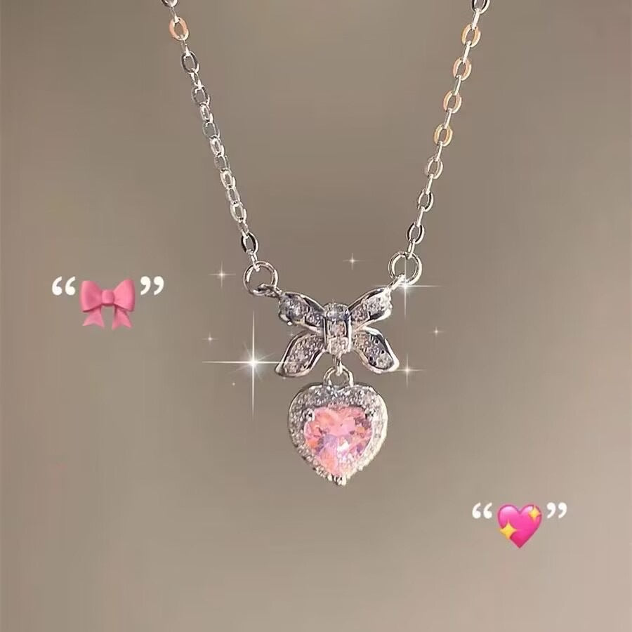 Love Heart Bow Romantic Necklace For Women
