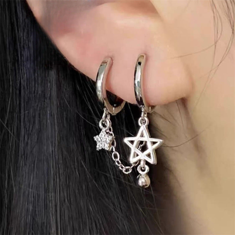 Double-hole Chain Ear Cuff Stud Earrings For Women Sweet Yet Edgy Y2K-style Colorful Starburst Earrings