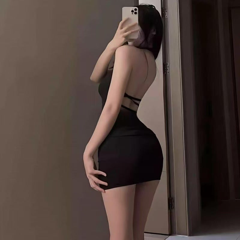 Women's Solid Color Choker Deep-V Sexy Backless Dress