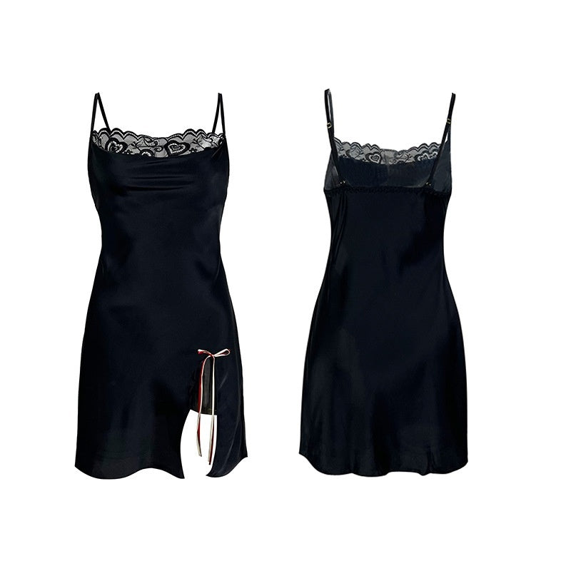 Satin Lace Slip Dress With A Side Slit