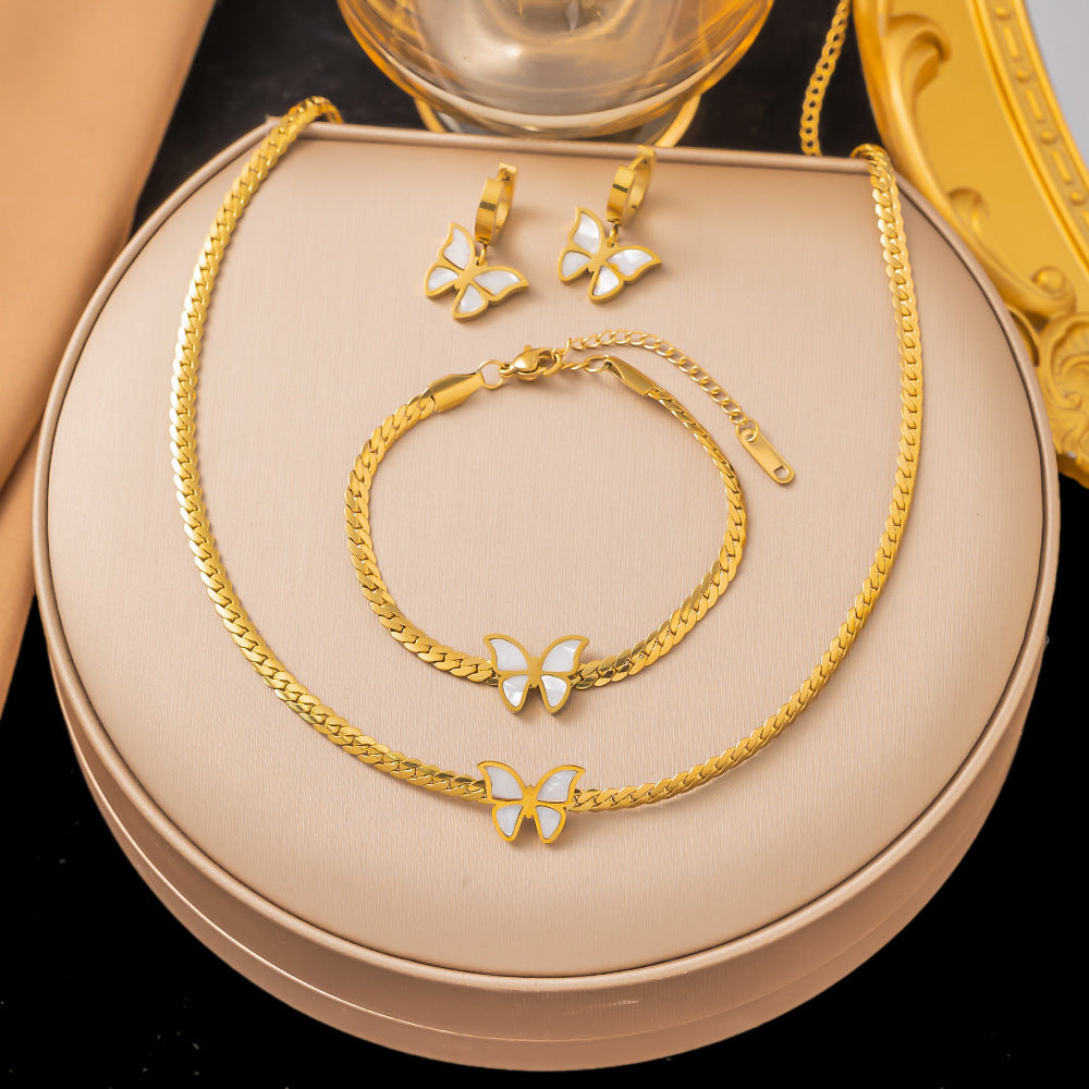 White Shell Butterfly Whip Chain Set Niche Light Luxury High-End Clavicle Necklace Trendy Design