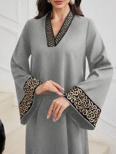 Embroidered Trim V-neck Light Luxury Dress