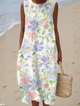 Sleeveless Pocketed Casual Printed Dress With A Sophisticated Vibe