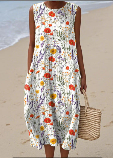 Sleeveless Pocketed Casual Printed Dress With A Sophisticated Vibe