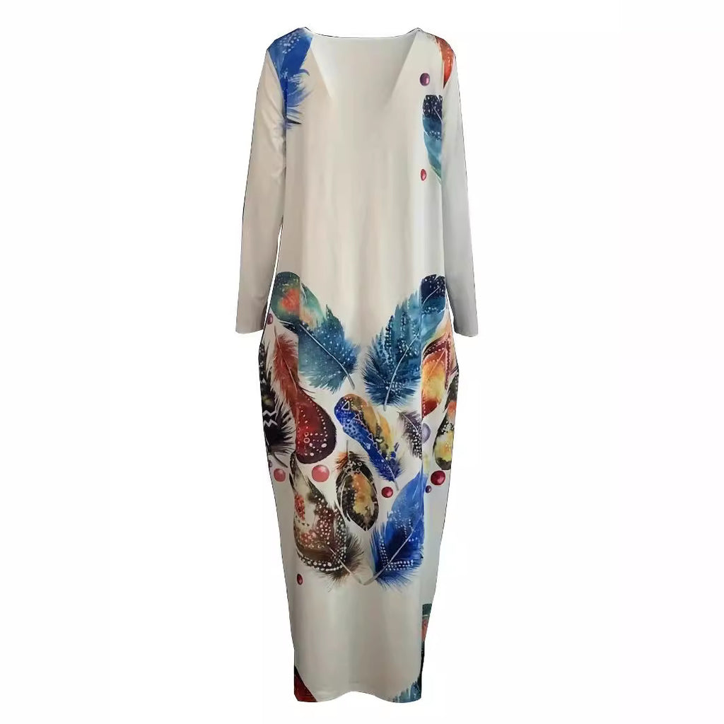 Printed V-neck Loose Casual Chic Long Dress