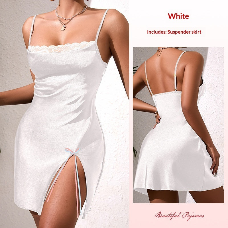 Satin Lace Slip Dress With A Side Slit