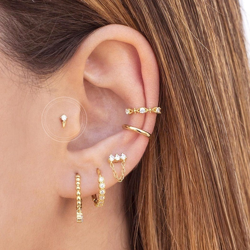 Geometric Diamond-studded Flat-head Helix Piercing Earring