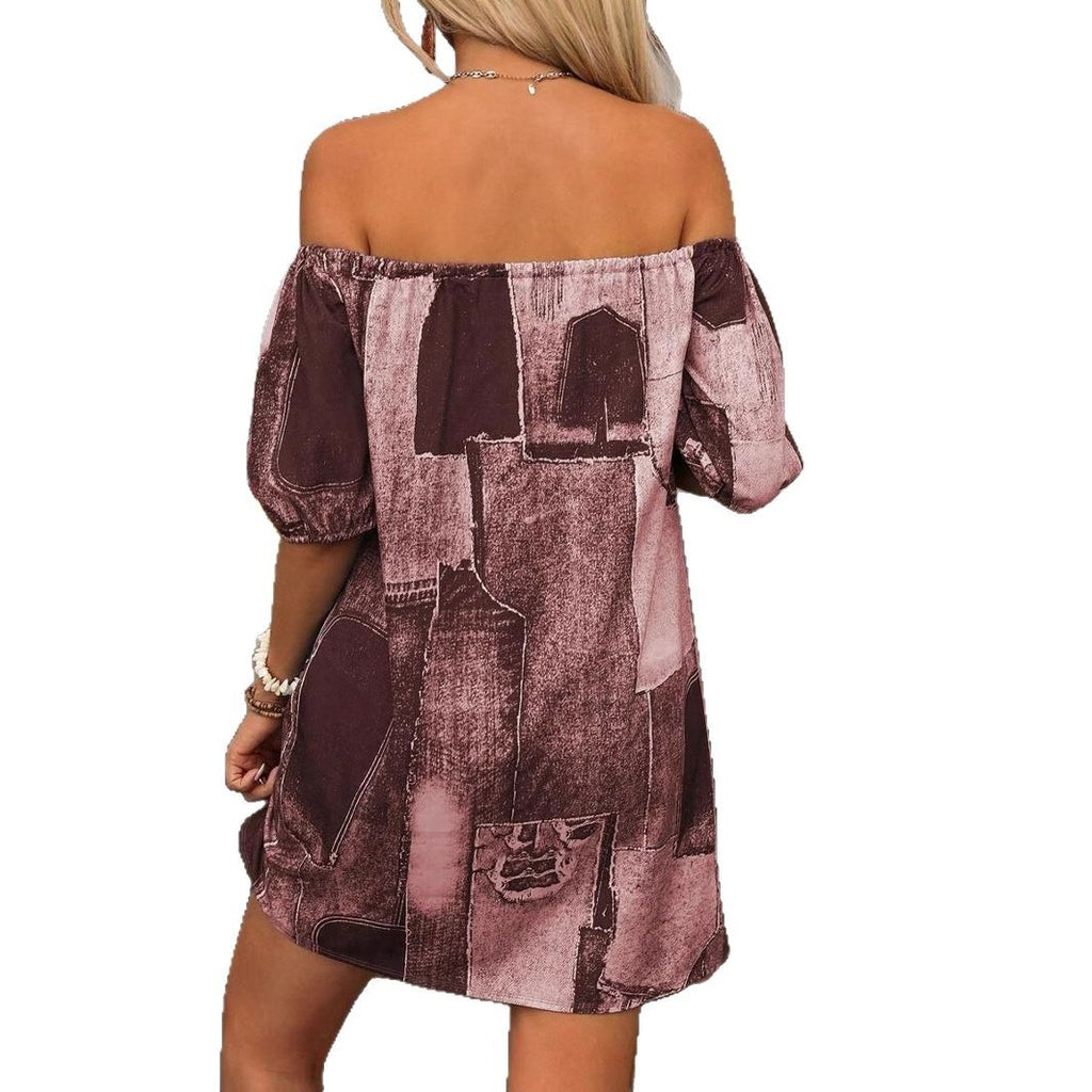 Casual Off-shoulder Dress With Lantern Sleeves For Vacations
