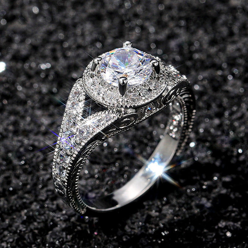 Womens Versatile Ultra-Shimmering Micro-Set Round Simulated Zircon Ring