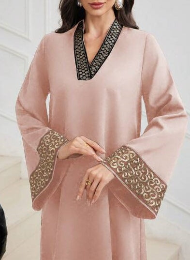 Embroidered Trim V-neck Light Luxury Dress