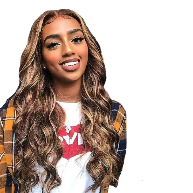 Front Lace Wig African Black Gradient Color Big Wave Wig Sheath