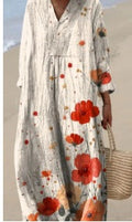 Womens Printed Maxi Dress With A Wide V-Neck And Long Sleeves